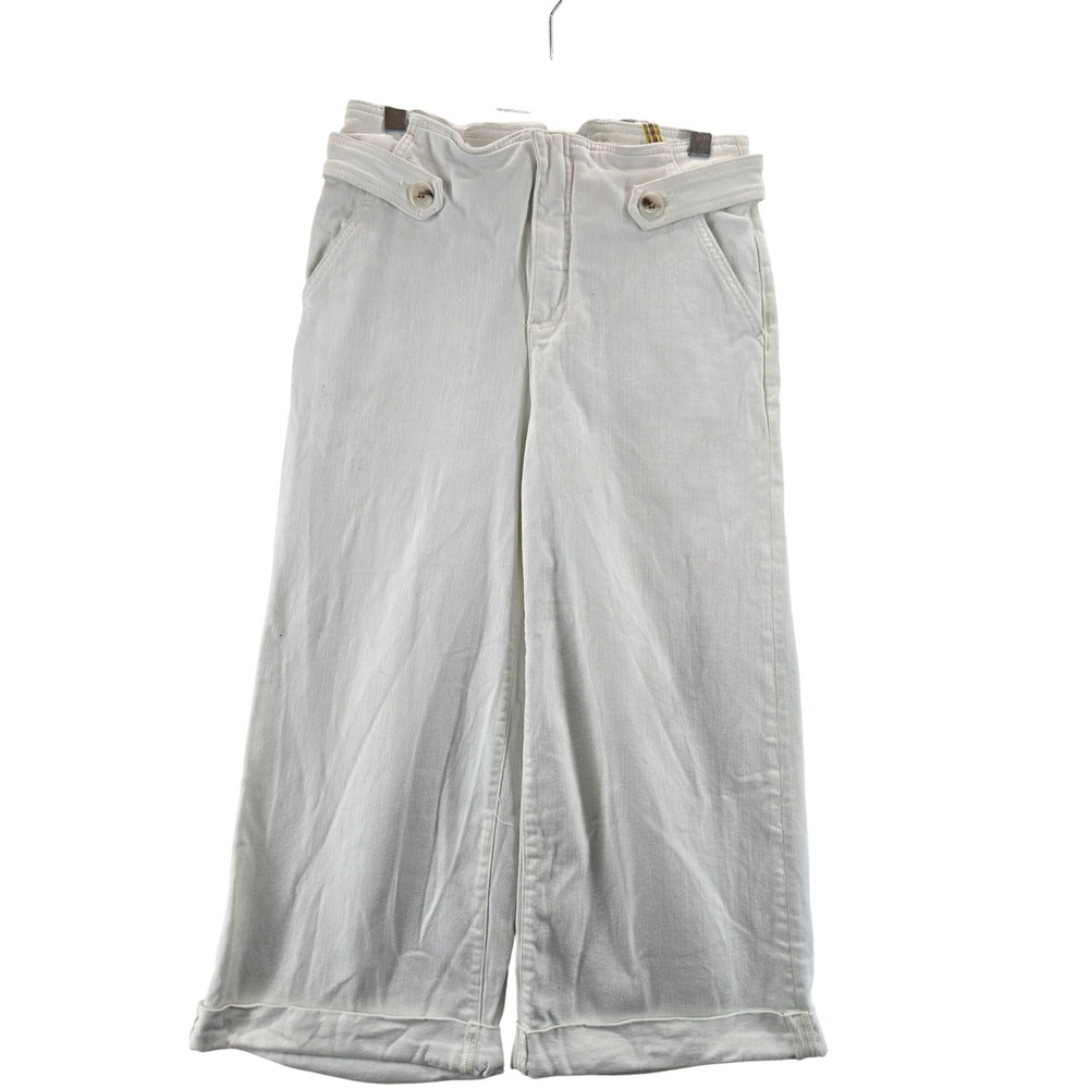 Maeve Anthropologie White Wide Leg Crop Jeans Button Waist Size 29 Nautical